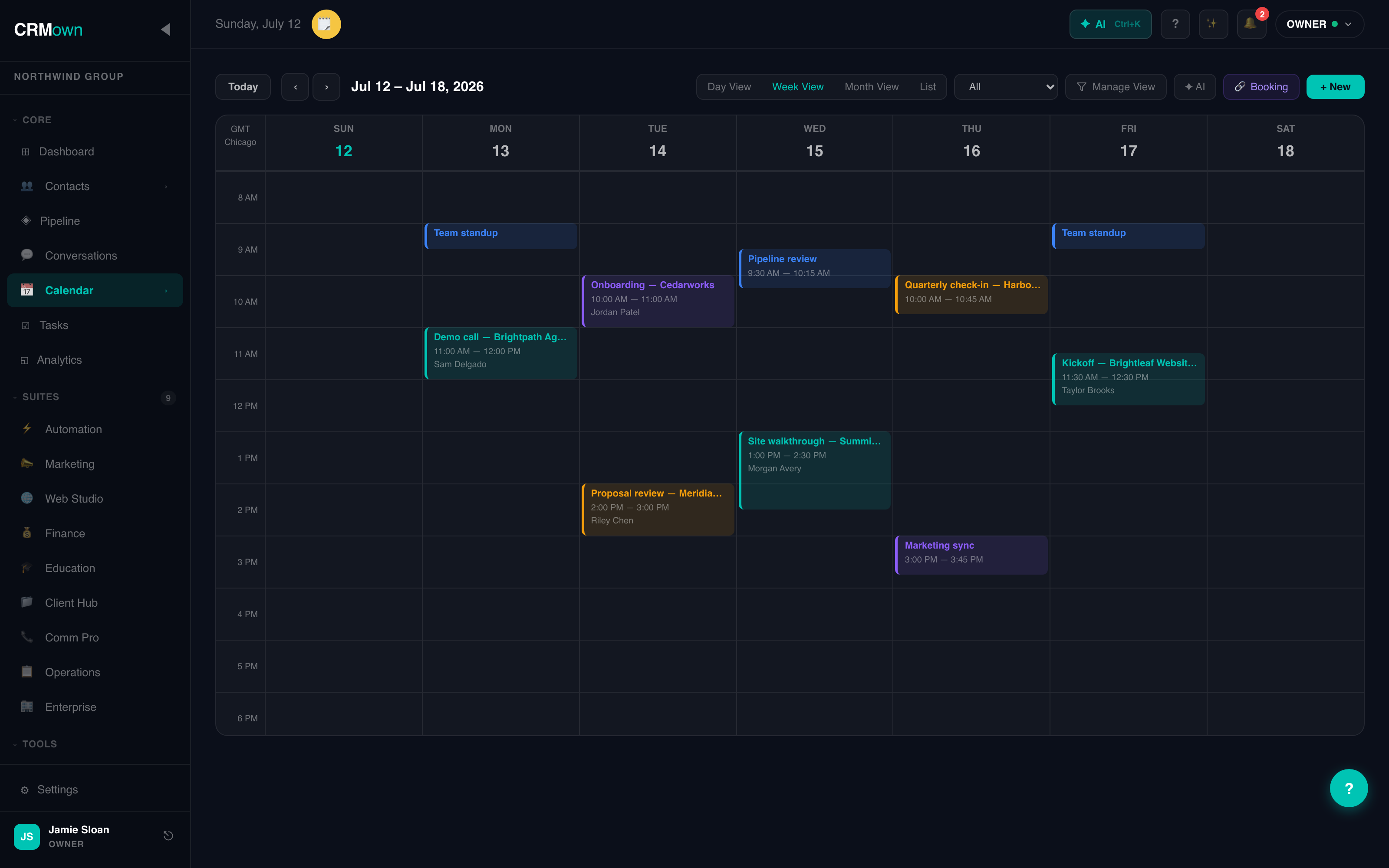 CRMown Calendar with booking pages and Google/Outlook sync