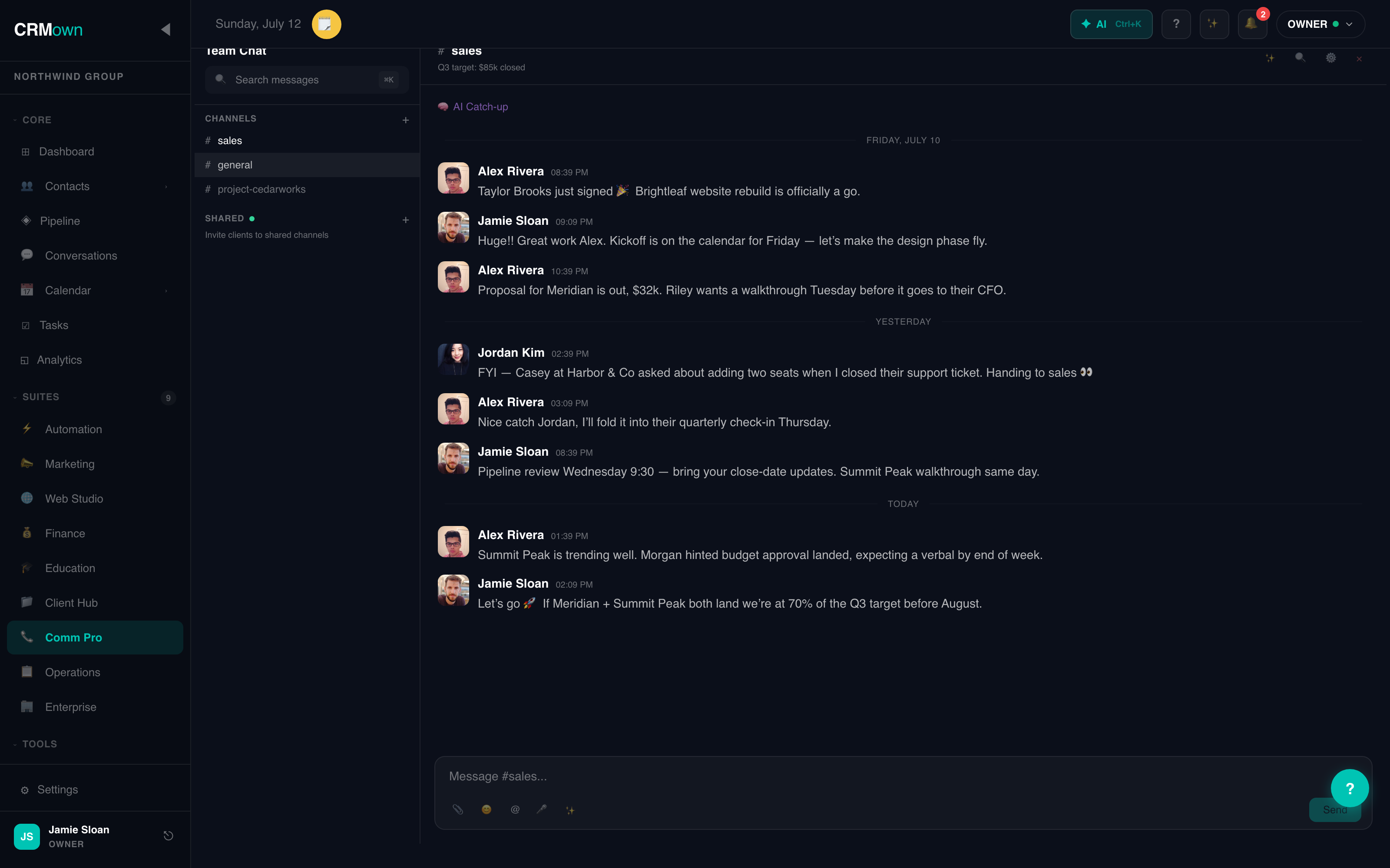 CRMown Comm Pro — team chat and VoIP