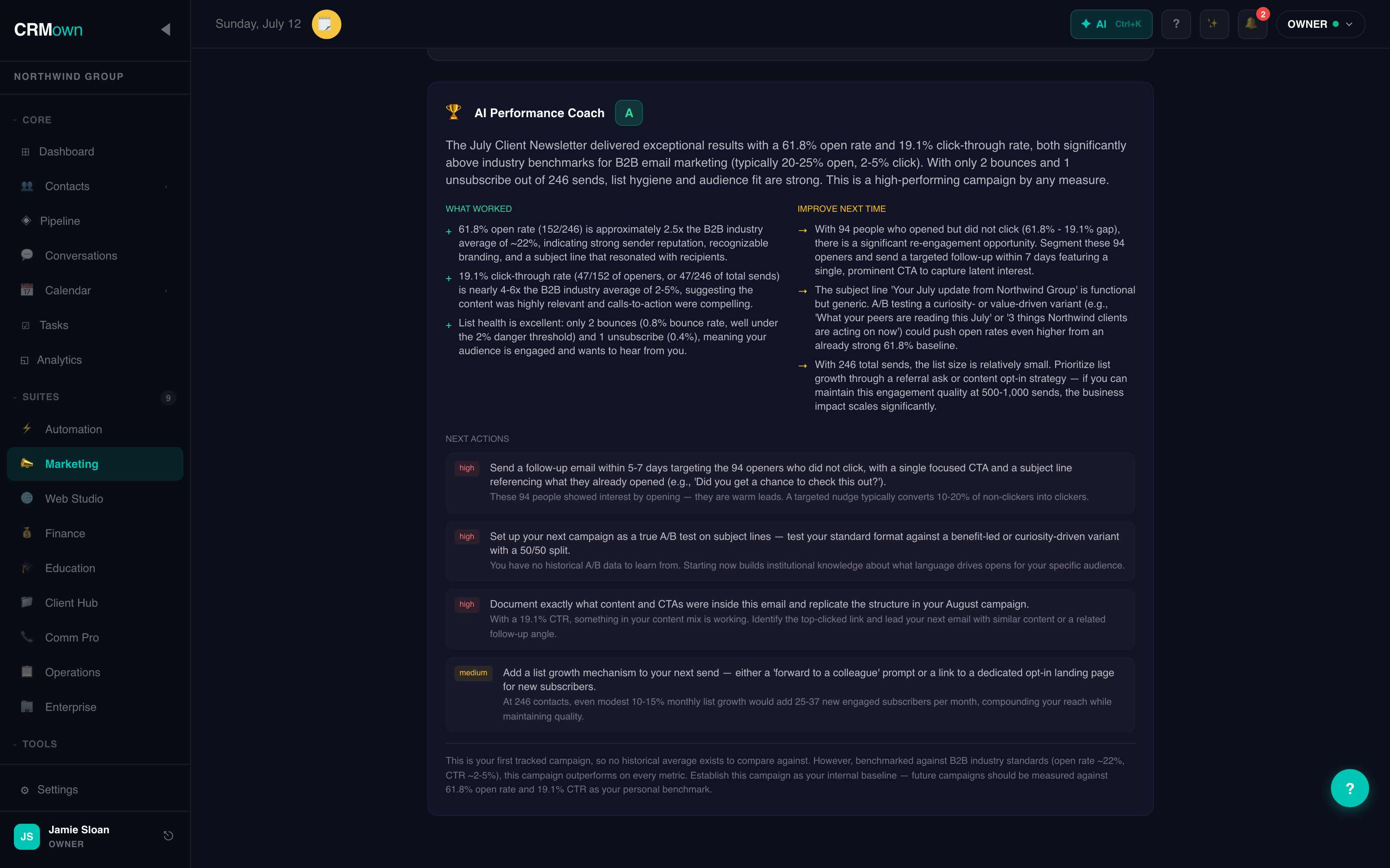 CRMown Marketing suite — campaigns and social planner